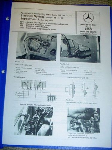 Mercedes 280s w108 electrical sys. &amp; power windows service repair manual 1966-up