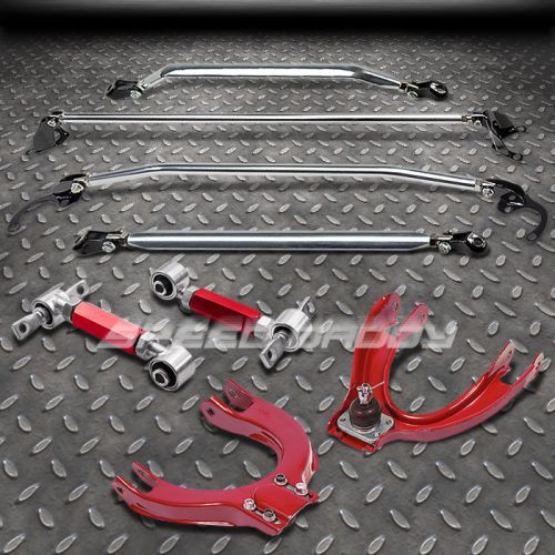 Upper+lower strut bar+red front+rear camber suspension kit 88-91 honda civic/crx