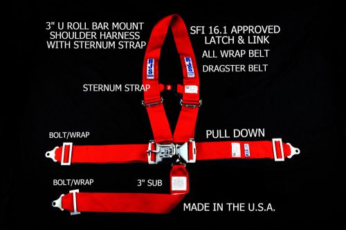 Rjs sfi 16.1 latch &amp; link harness dragster u wrap roll bar 5 point red 1133604