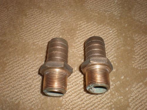 2 used straight bronze nipples / tailpieces 3/4&#034; pipe to 1&#034; barb (1&#034; i.d. hose)