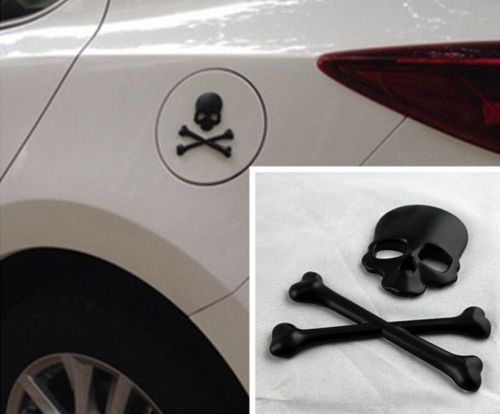 Car auto black 3d metal skull bone logo emblem badge decal skeleton for suv 4wd