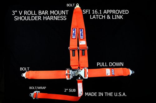 Rjs sfi 16.1 latch &amp; link bolt in harness belt v roll bar mount orange  1125405