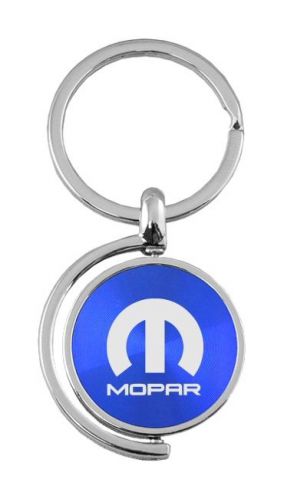 Blue mopar logo brushed metal round spinner chrome key chain spin ring