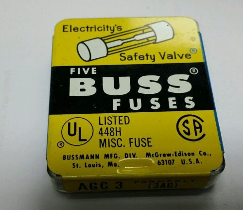 Agc 3 buss fuses. vintage glass. new old stock. usa. collectable. one pack.