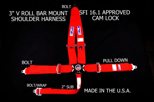 Rjs racing sfi 16.1 cam lock 5pt racing harness belt v roll bar red 1029304