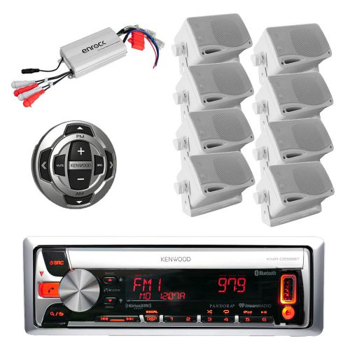 Marine kmrd562bt mp3 usb cd pandora radio,amp,8x white box speakers,wired remote