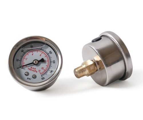 Fuel pressure regulator gauge 0-160 psi / bar liquid fill chrome fuel/oil gauge