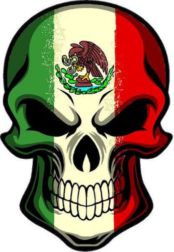 #319 4&#034; mexican mexico flag skull sticker decal cráneo bandera mexicana