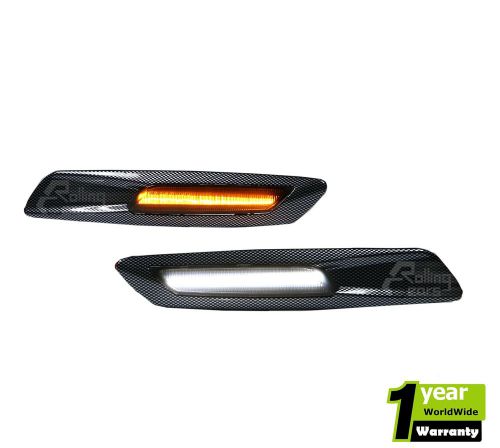 3d carbon fiber f10 style led signal light+drl smoke lens side marker for m3 m5