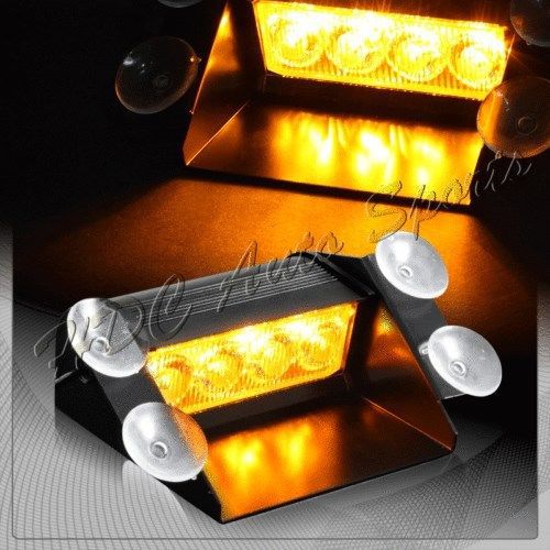 4 led amber &amp; yellow emergency warn dashboard windshield flash strobe light 5