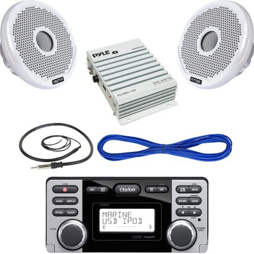 Clarion marine cd-usb-mp3 receiver, 7&#034; speaker, 240w amplifier, wire, antenna