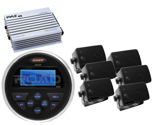 Marine 400w amplifier,6 mini black 3.5&#034;box speakers,jensen usb aux marine radio