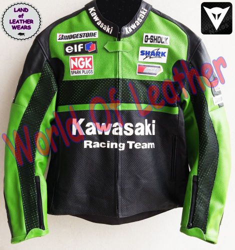 100% italian cowhide leather kawasaki neon greren motorcycle/biker motogp jacket