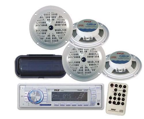 Pyle new marine boat mp3 usb aux radio media receiver 4 speakers cover pkg