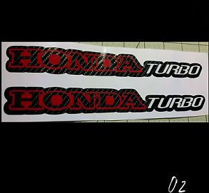 (2) jdm style carbon fiber&#034; honda turbo&#034; vinyl decal car sticker