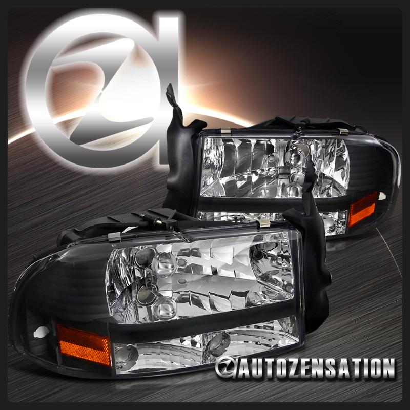 Dodge 97-04 dakota 98-03 durango crystal black headlights pair