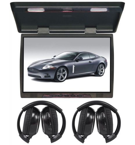 Tview t206ir 20&#034; slim flip down car/truck video monitor + 2 wireless headsets