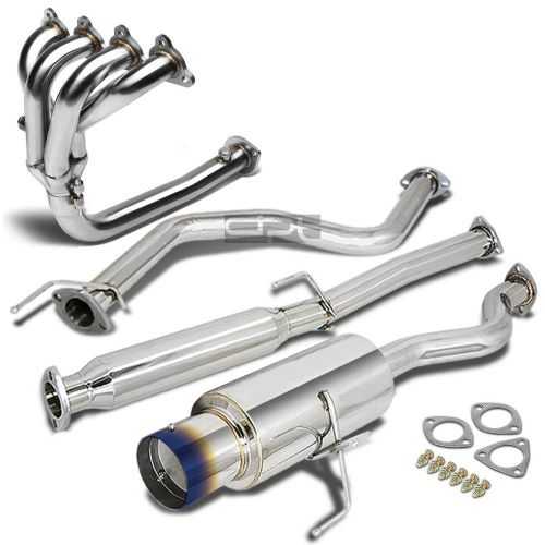 For 92-95 civic eh 3dr 4.5&#034; burnt tip stainless steel catback+4-1 header exhaust