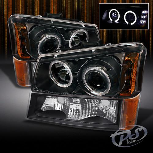 03-06 silverado halo projector amber led black headlights+bumper signal lights