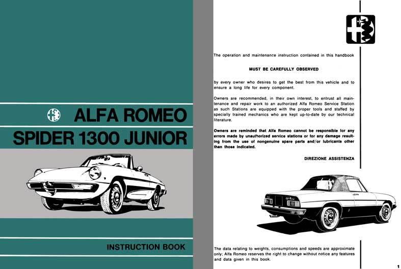 Alfa romeo 1972 - alfa romeo spider junior 1300 instruction book