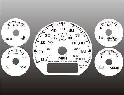 1998-2002 chevrolet s10 non tach auto instrument cluster white face gauges