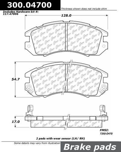 Centric 300.04700 brake pad or shoe, front-premium semi-met pads w/shims