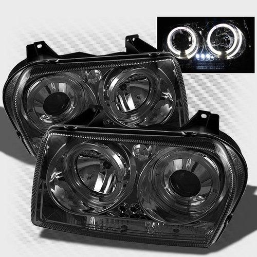 Smoked 05-08 chrylser 300 twin halo led projector headlights smoke head lights