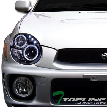 Blk daytime led halo projector headlights lamp pair 2002-2003 subaru impreza wrx