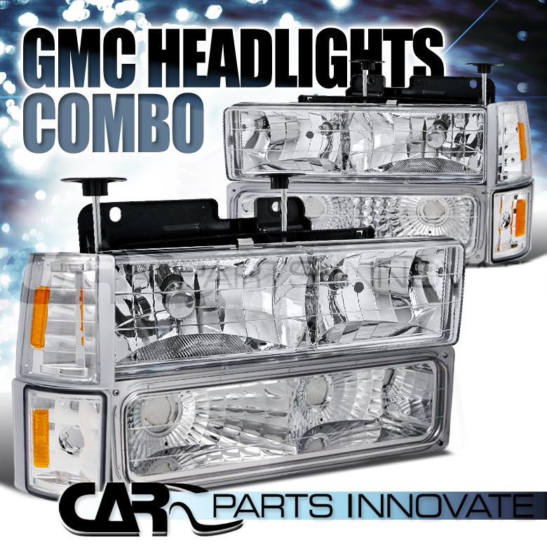 1994-1998 gmc c10 c/k chrome crystal headlights w/ bumper corner lamps