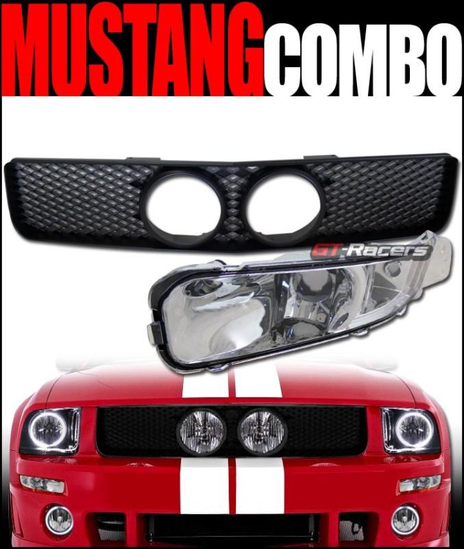 Black mesh hood grill grille fog+front bumper signal clear 2005-2009 mustang gt