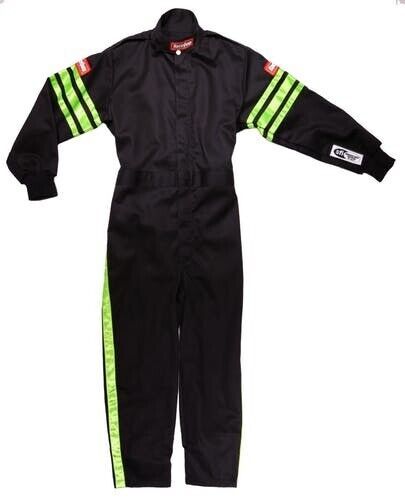 Racequip® 1950796rqp pro-1 driving suit sfi 3.2a/1 black/green stripe youth xl
