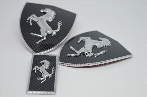 Ferrari carbon fiber fender shield &amp; front bonnect badge emblem kit new