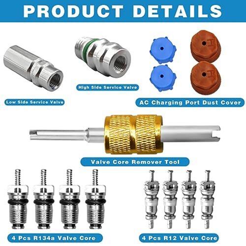 Rustproof and unbreakable ac valve core kit r12 to r134a conversion 17 pcs