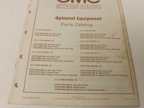 1986 omc stringer stern drive factory parts catalog 984419 optional equipment