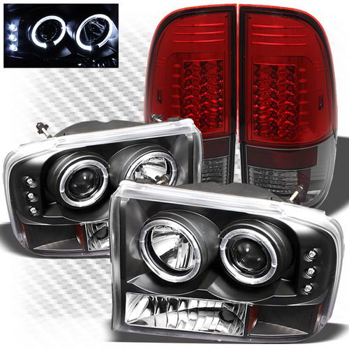 99-04 f2/350 1pc black ccfl pro headlights + r/s philips-led perform tail lights