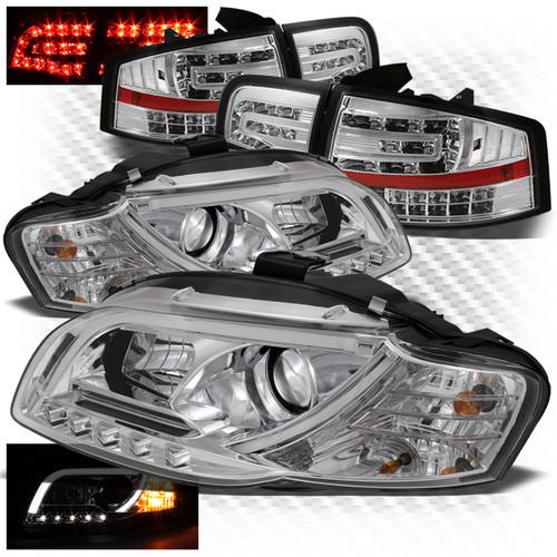 05-08 a4 chrome light-tube-drl pro headlights + philips-led perform tail lights