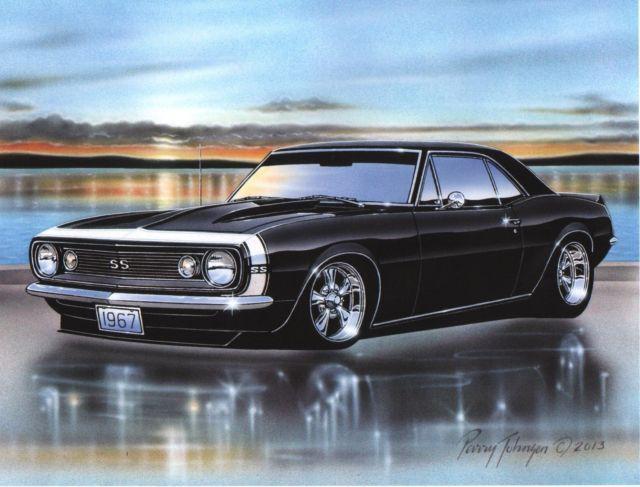 1967 chevy camaro ss coupe muscle car automotive art print black