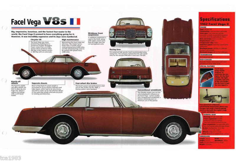 1961 / 1962 / 1963 facel vega v8 / v-8 imp brochure