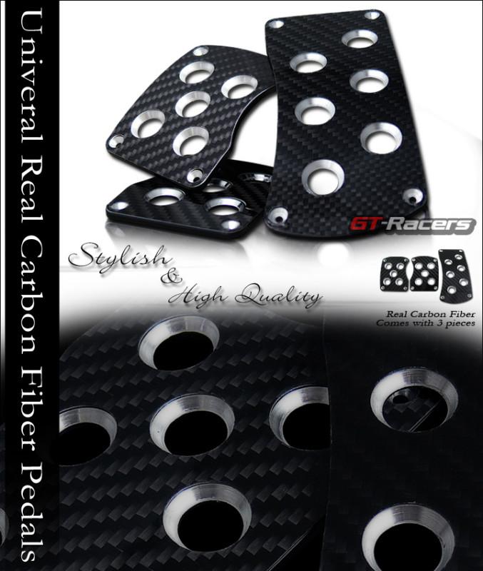 Jdm blk real carbon fiber w/aluminum pedals mt manual universal brake gas clutch