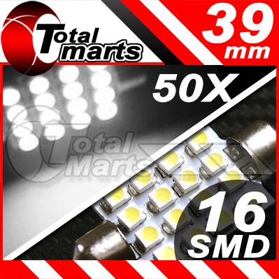 50x white 39mm festoon 16 smd led dashboard car light bule dome interior ac404