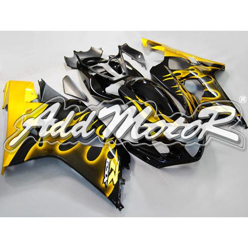 Injection molded fit gsx-r750 gsx-r600 04 05 k4 gold flames black fairing 64z05