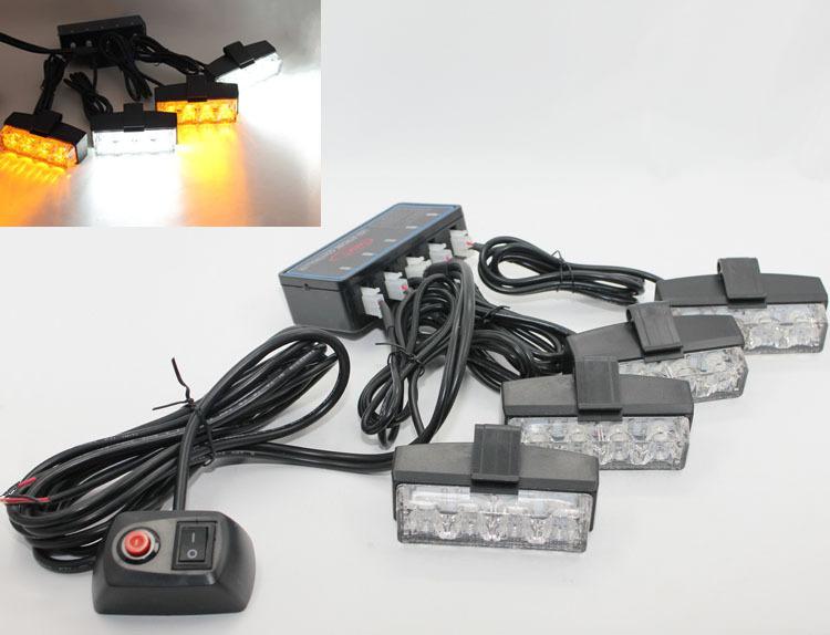 16 led white/amber auto strobe flash high power grill emergency light waterproof