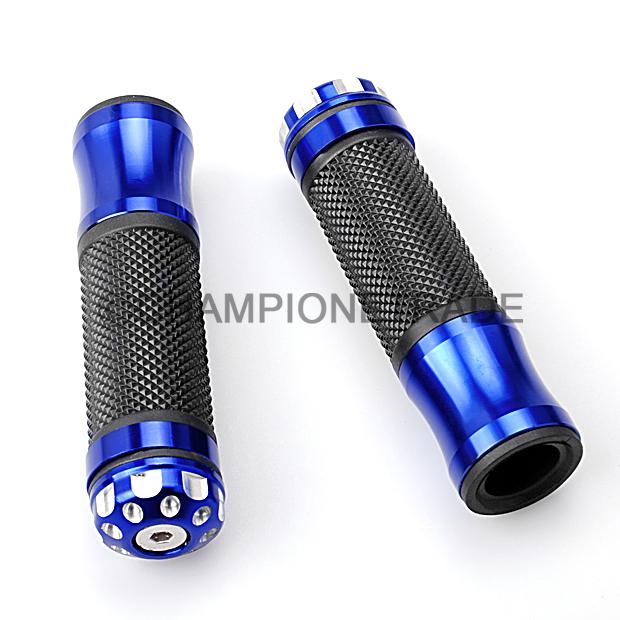 7/8" blue rubber chrome motorcycle handlebar grips bar end plugs for honda 2pcs