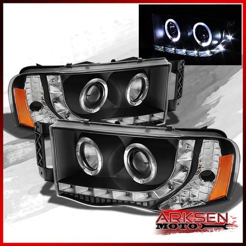 Black 02-05 dodge ram halo projector drl led headlights lamps lights pair set