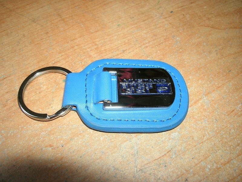 1971 ford mustang boss 351 blue leather keychain keyring new metal chrome nice