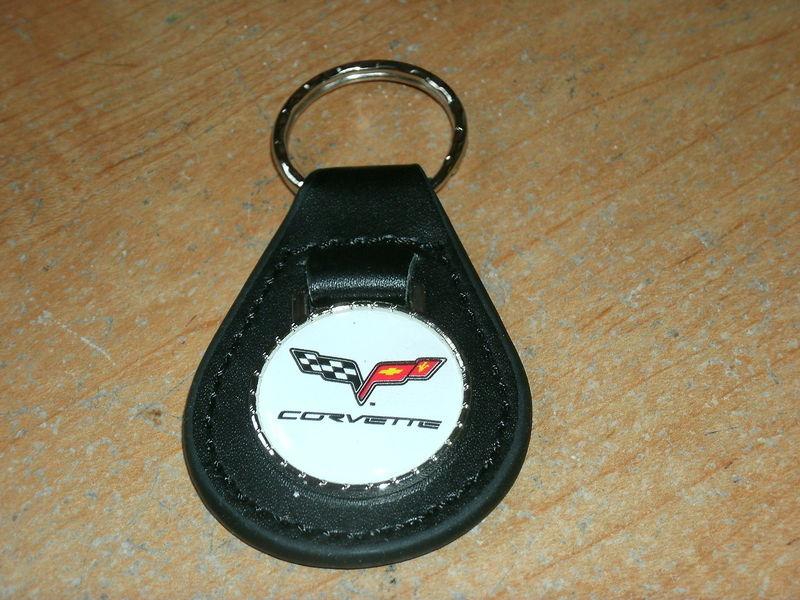 Chevrolet corvette racing flags logo keychain keyring new leather nice nos vinta