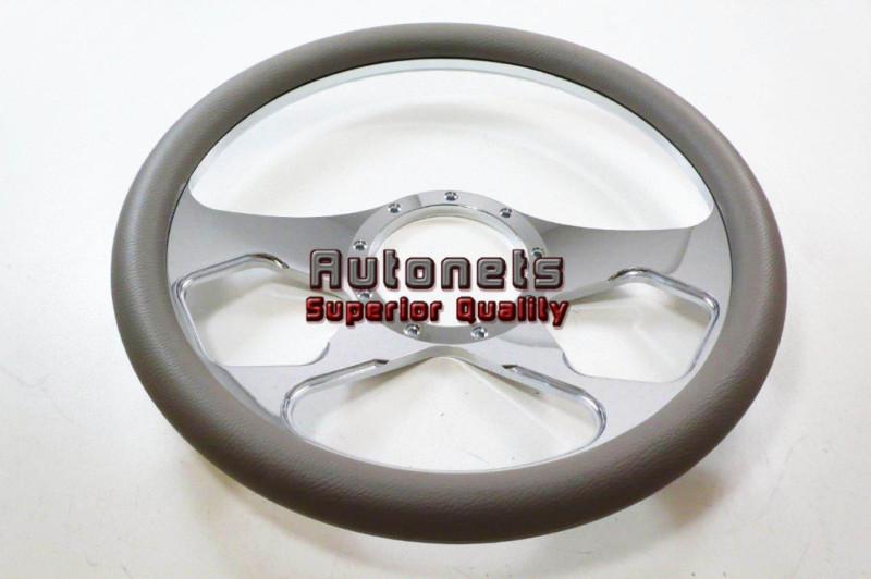 Gray leather revolution nova hot rat rod chrome aluminum 9 hole steering wheel