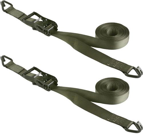 (2) 27' x 2" heavy duty army green ratchet tie down straps-trucking 10,000 lbs