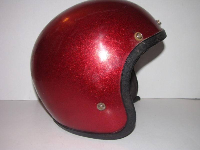 Vintage motorcycle helmet red sparkle bobber style