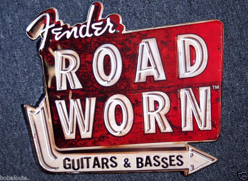 Vintage look fender guitar"road worn", sign, metal embossed,made 2 look neon